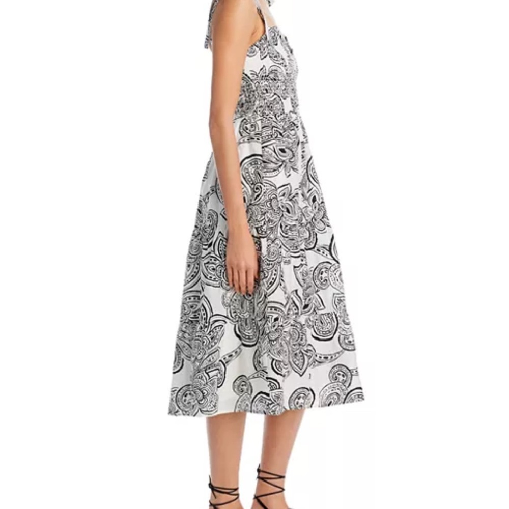 AQUA Smocked Tie Shoulder Midi Dress - Exclusive to Bloomingdale’s. B&W. M. NWT - Picture 4 of 7